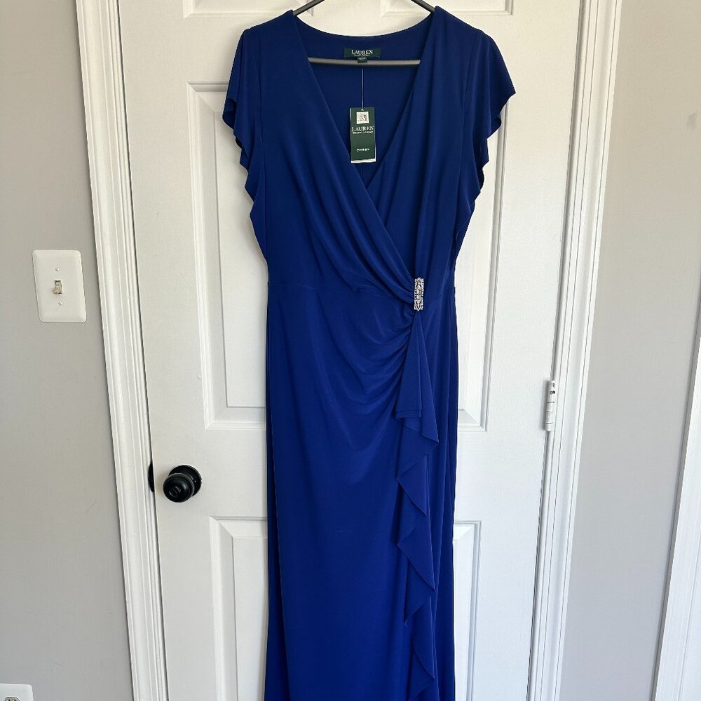Ralph Lauren Flutter-Sleeve Gown
